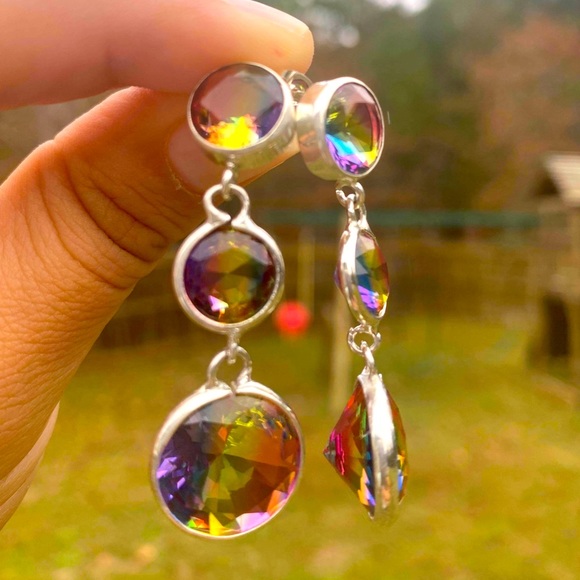 Trillion Cut Tourmaline Stud Earrings in silver - Picture 2 of 7